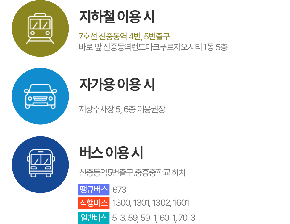 버스,자가용 이용시